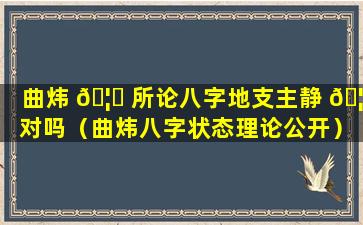 曲炜 🦋 所论八字地支主静 🦉 对吗（曲炜八字状态理论公开）